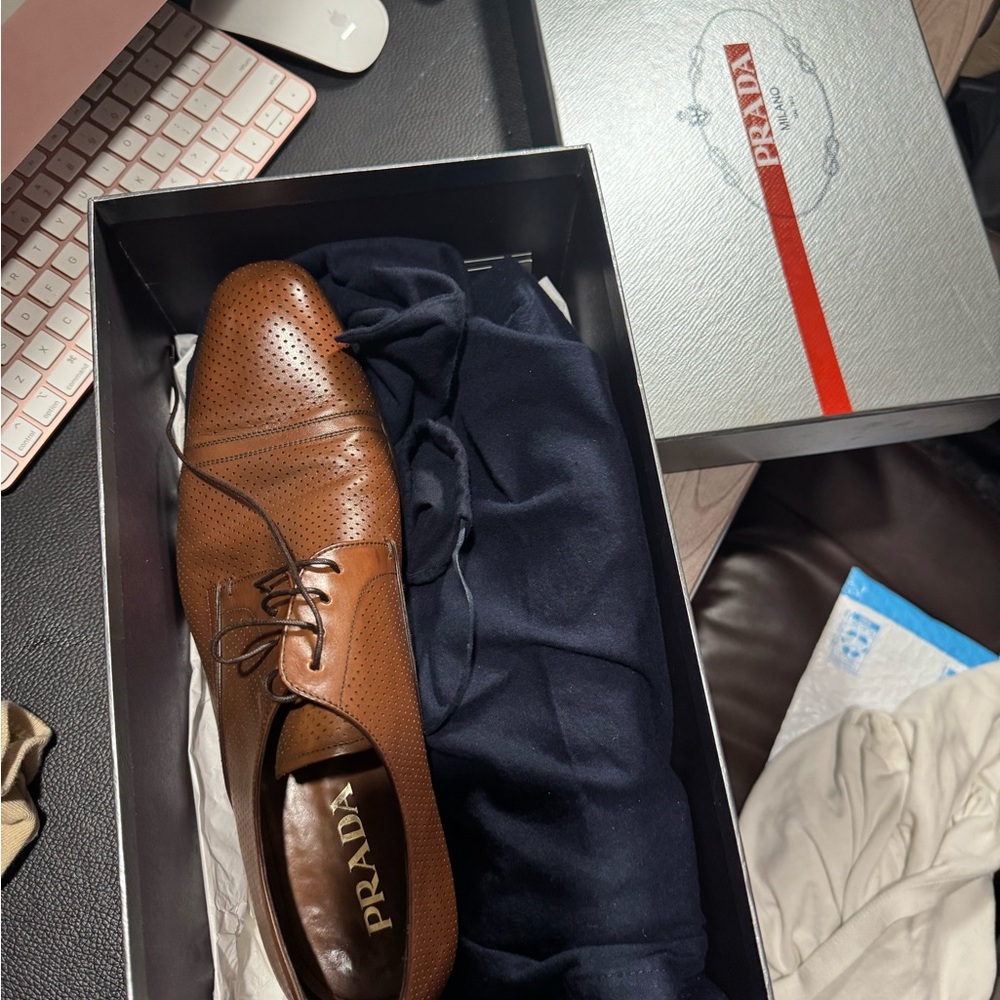 Prada Brown Leather Oxford Shoes